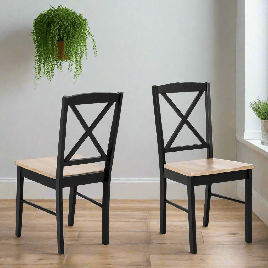Set of 2 Black Wooden Dining Chairs - Lindo Living