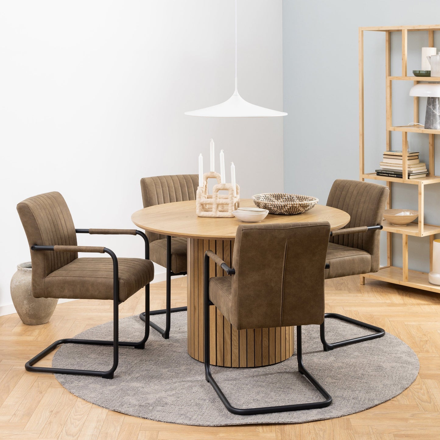 Charming set of 2 brown retro dining chairs with armrests, featuring a vintage-inspired design and comfortable seating, perfect for adding a stylish and nostalgic touch to any dining room or kitchen
