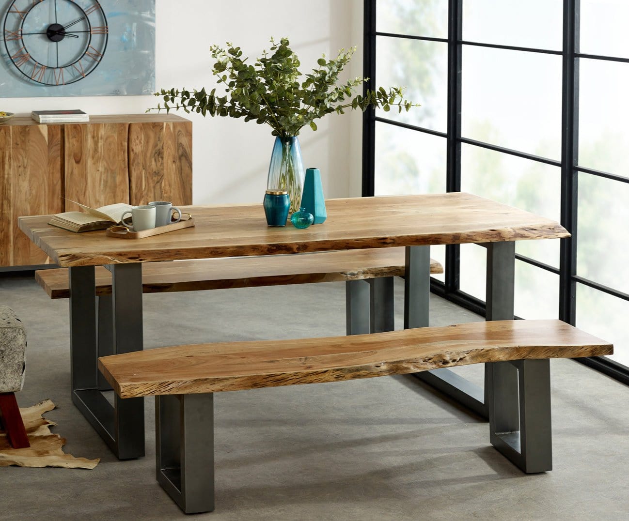 Solid Acacia Wood Dining Table - Large - Lindo Living