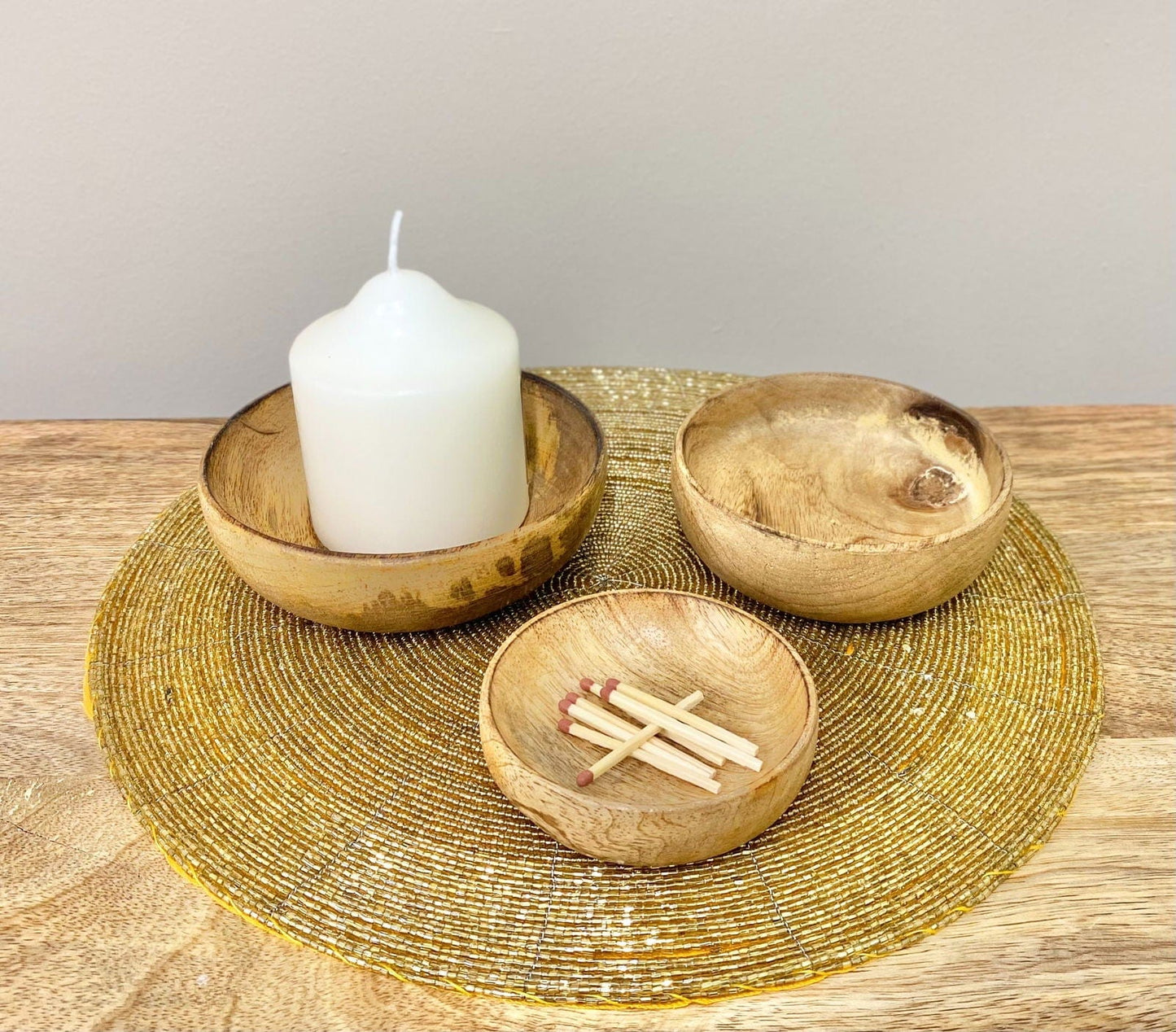 Set of 3 Mango Wood Round Bowls