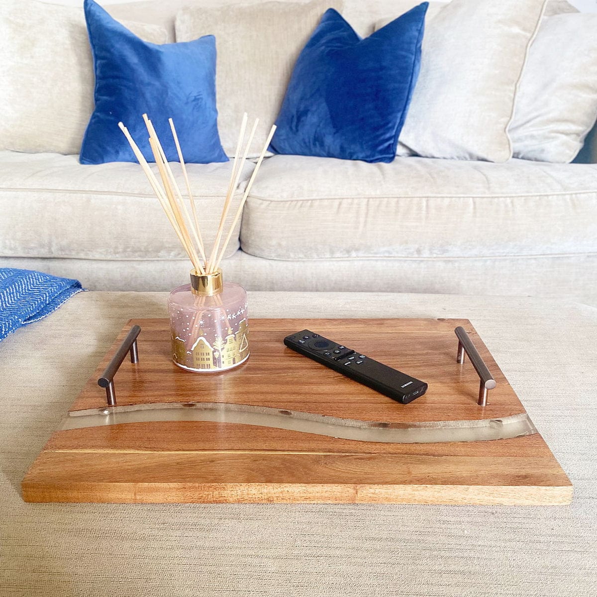 kitchen tray with sleek marble handles