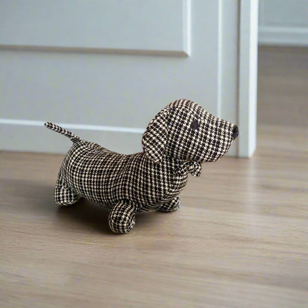 Grey Herringbone Dachshund Doorstop