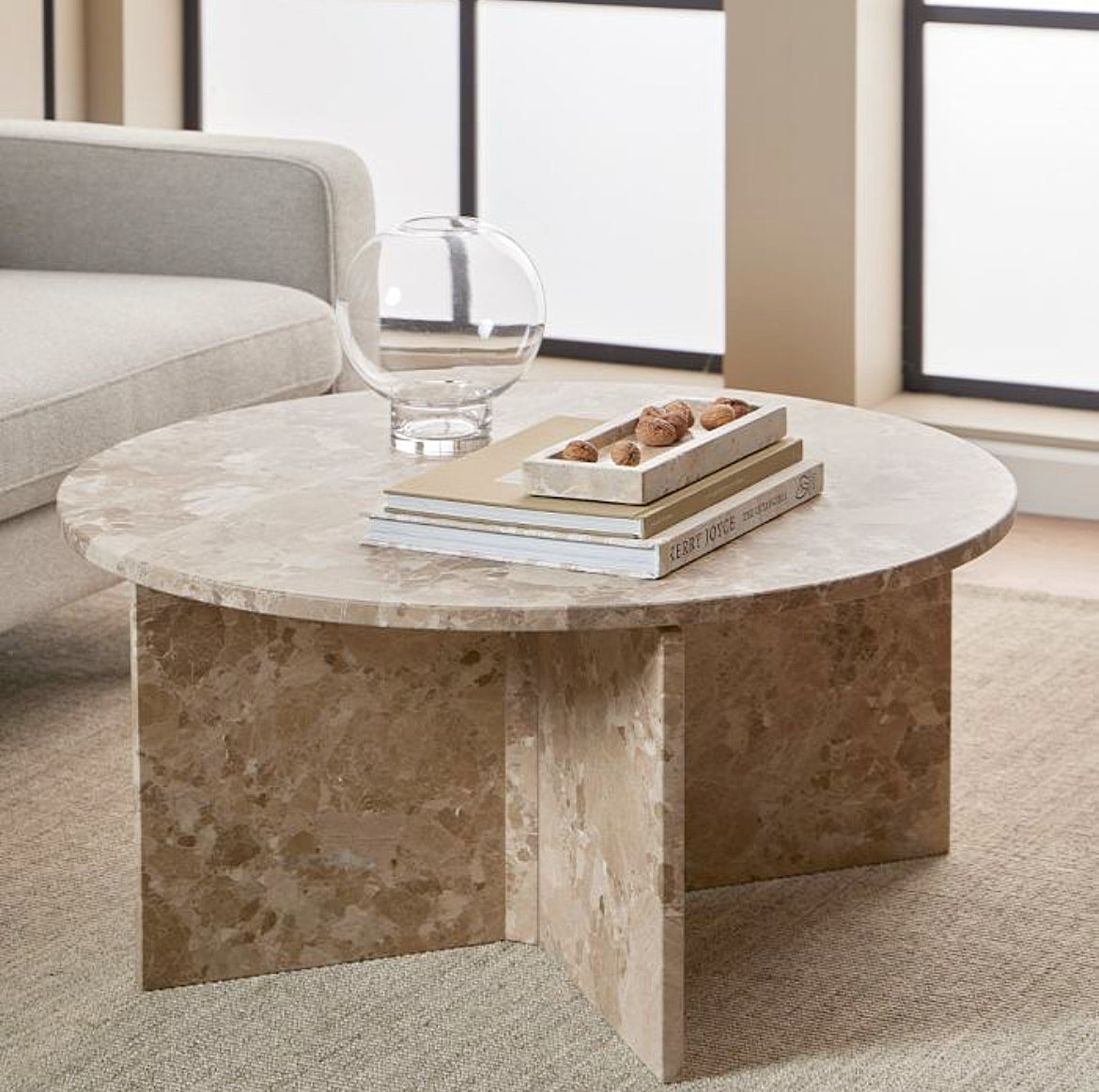 Brown Marble Cross Base Coffee Table