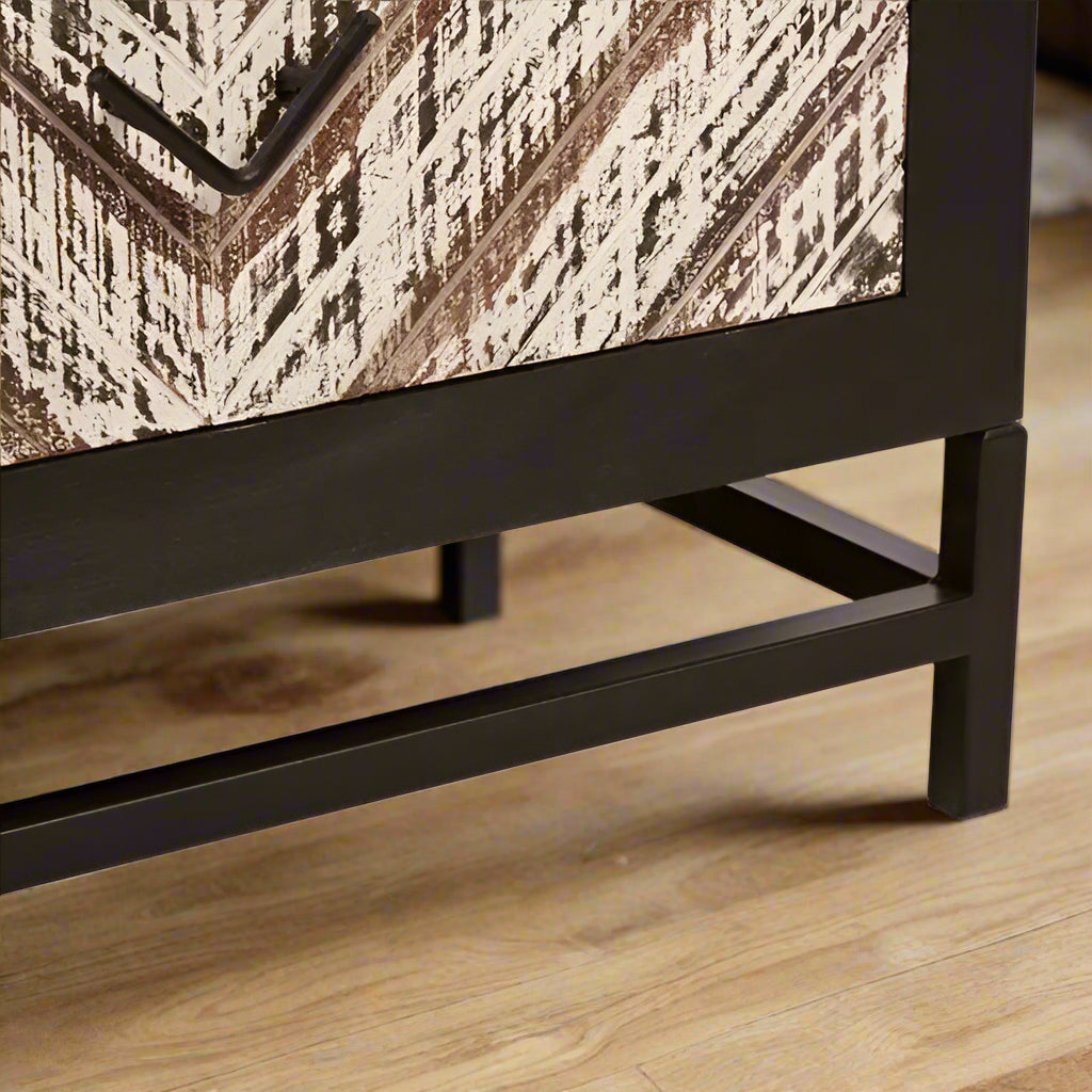 Kuta Black 2 Drawer Bedside Table. The unique geometric design will add a touch of elegance to any room, while providing functional storage options for all of your essentials.