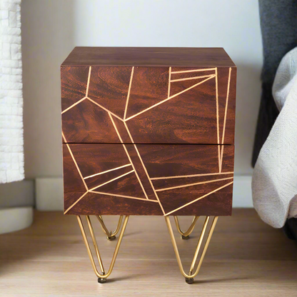 Dark Wood Gold Side Table