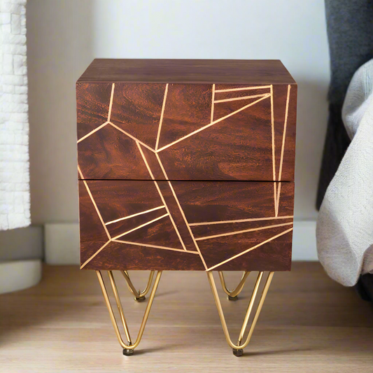 Dark Wood Gold Side Table