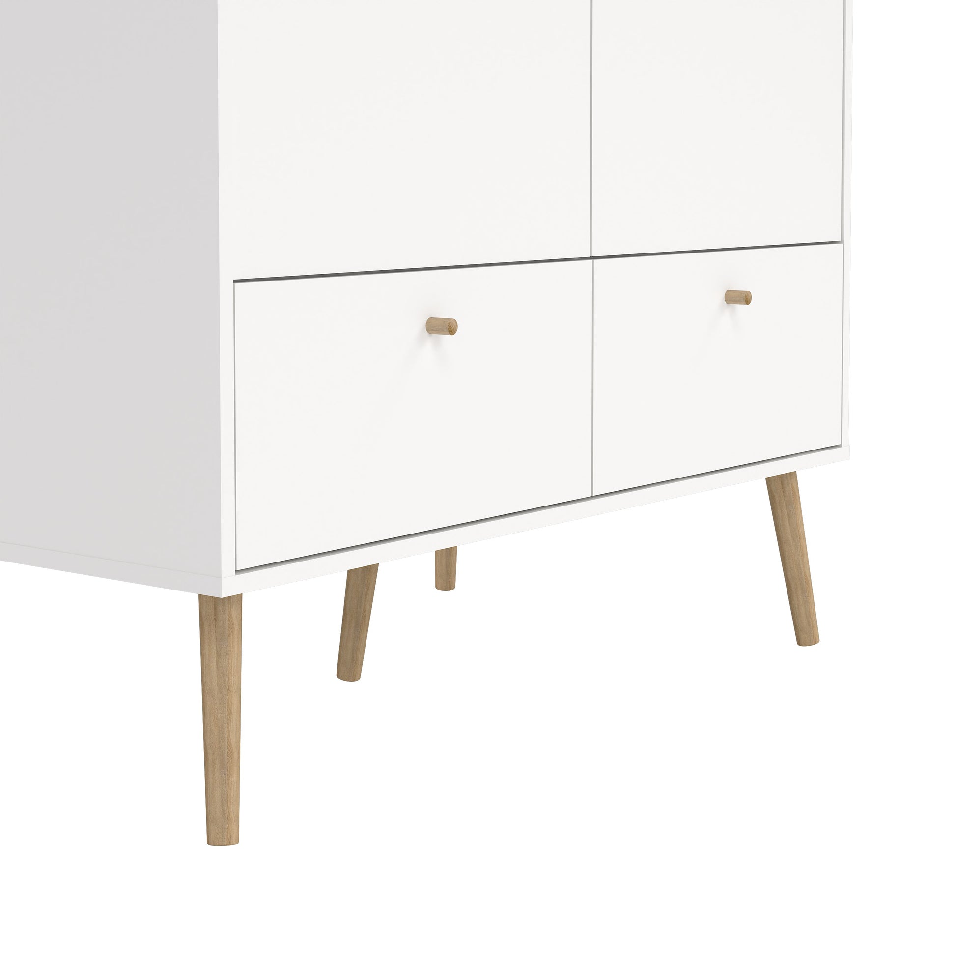 Elegant white oak wardrobe with two drawers, featuring a sleek design and spacious storage, perfect for adding a touch of modern style and functionality to any bedroom or dressing area