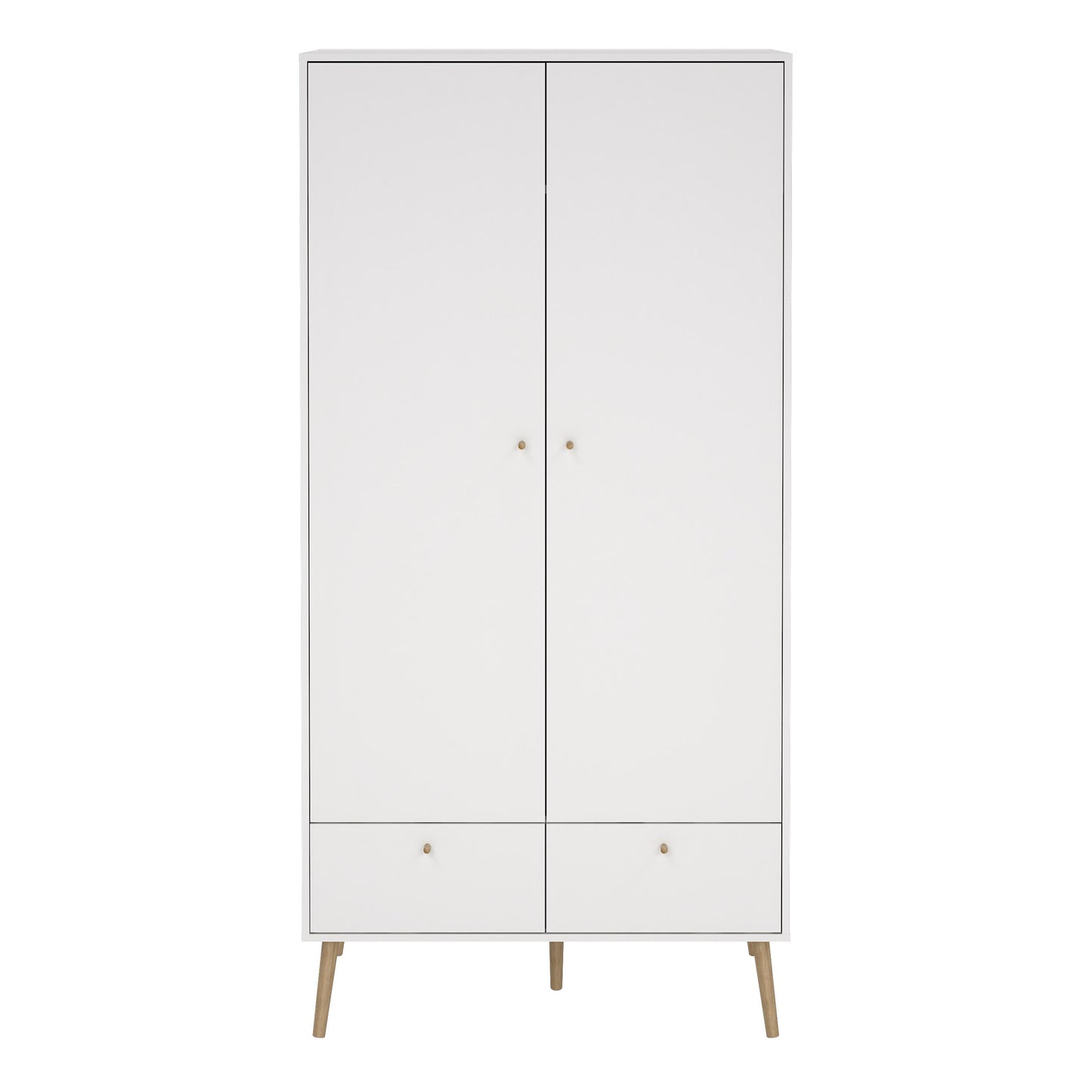 Elegant white oak wardrobe with two drawers, featuring a sleek design and spacious storage, perfect for adding a touch of modern style and functionality to any bedroom or dressing area