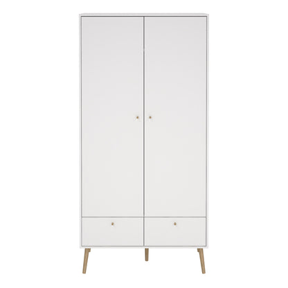 Elegant white oak wardrobe with two drawers, featuring a sleek design and spacious storage, perfect for adding a touch of modern style and functionality to any bedroom or dressing area