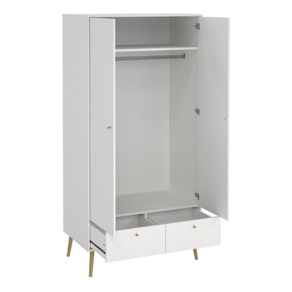 Elegant white oak wardrobe with two drawers, featuring a sleek design and spacious storage, perfect for adding a touch of modern style and functionality to any bedroom or dressing area