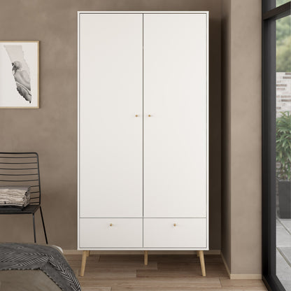 Elegant white oak wardrobe with two drawers, featuring a sleek design and spacious storage, perfect for adding a touch of modern style and functionality to any bedroom or dressing area