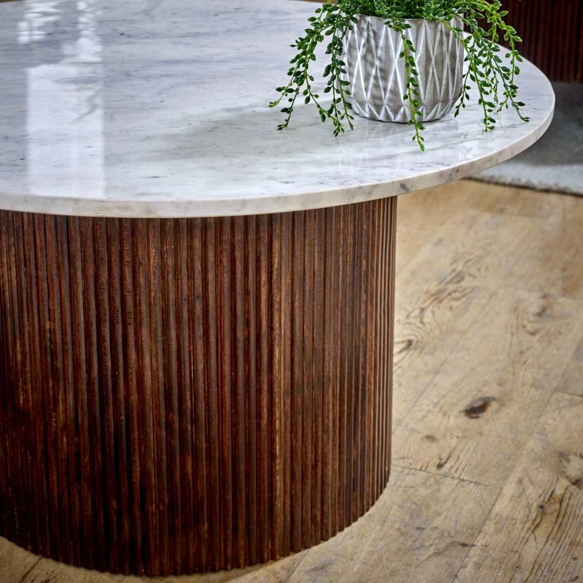 Marble Top Coffee Table, featuring a luxurious natural marble top. Crafted from 100% eco-sourced mango