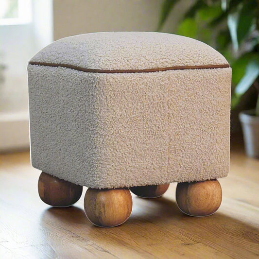 Boucle Cotton Foot Stool Circular Feet