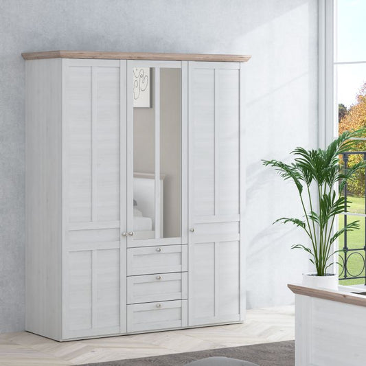 Stylish wardrobe in Snowy Oak/Oak Nelson effect, offering smart storage solutions and a spacious interior. Perfect for keeping your bedroom organised while adding a touch of elegance.