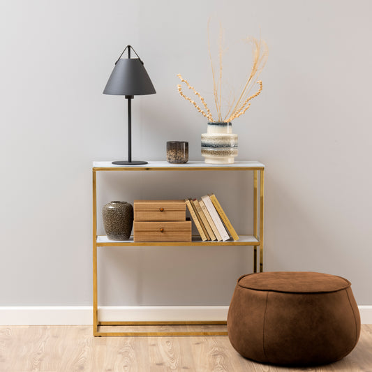 Stylish modern marble console table with a sleek design, featuring a smooth marble top and elegant base, perfect for adding a touch of luxury and contemporary flair to any entryway or living room