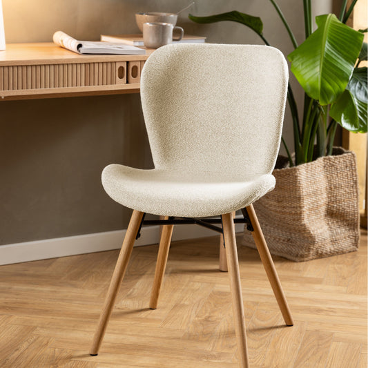 Cream dining table chair or desk chair with oak wooden legs