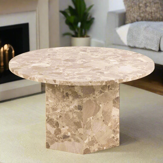 Brown Marble Solid Base Coffee Table