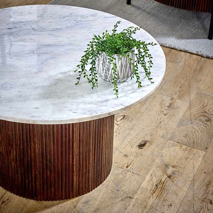 Marble Top Coffee Table, featuring a luxurious natural marble top. Crafted from 100% eco-sourced mango