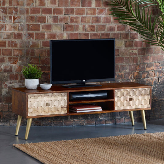 Patterned Dark Wood Two Tone Solid TV Stand Media Unit - Lindo Living