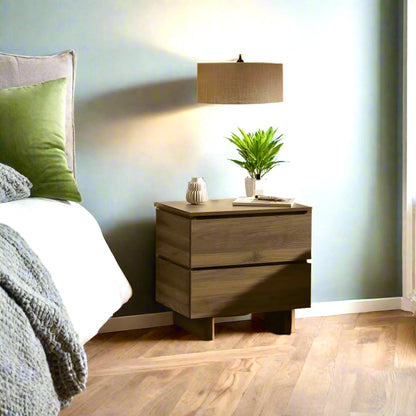 Wide Walnut Oak Side Table