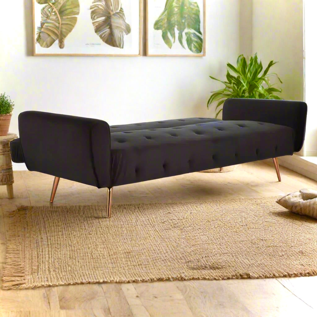 Lila Black Velvet Sofa Bed