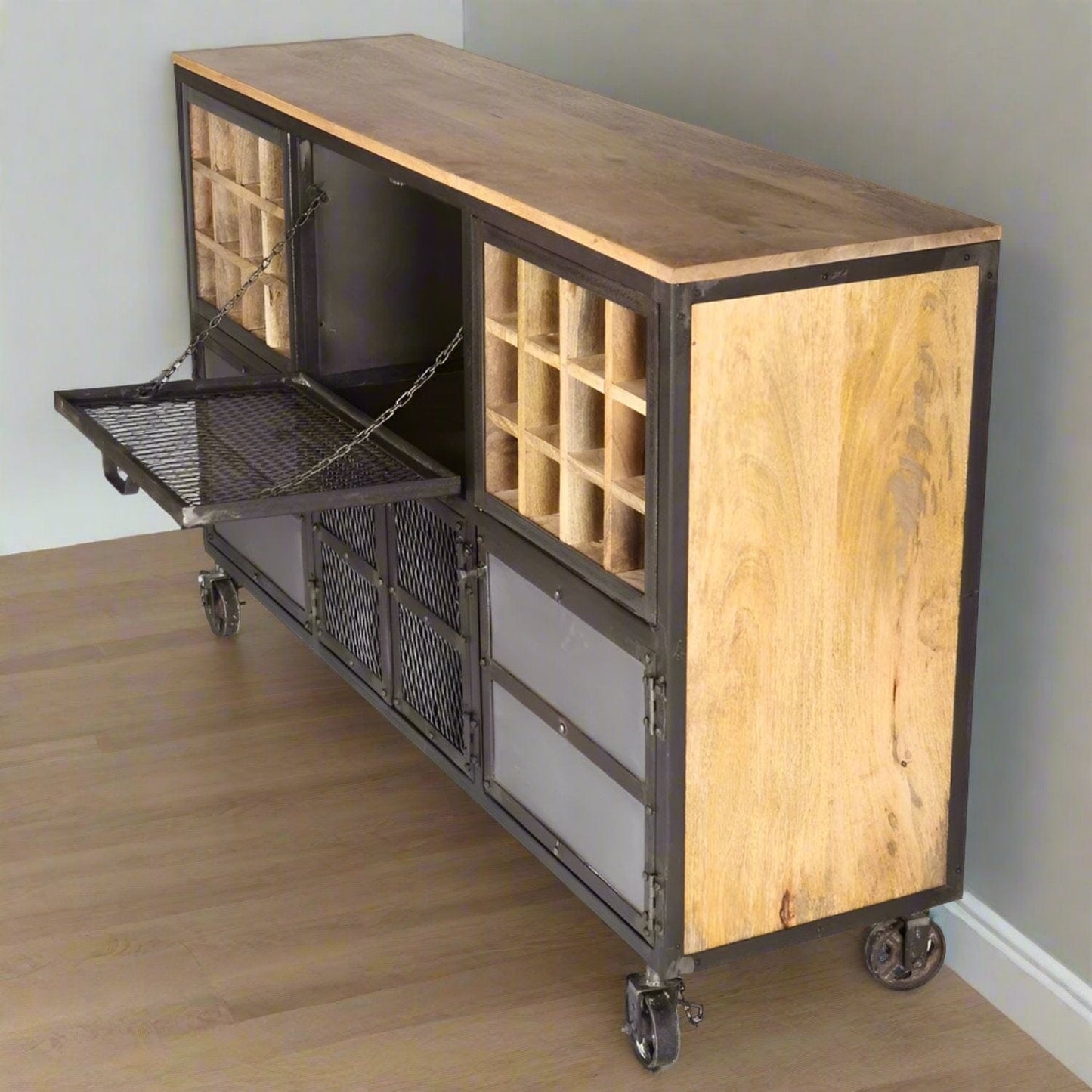 Reclaimed Industrial Style Bar Cabinet Sideboard - Lindo Living