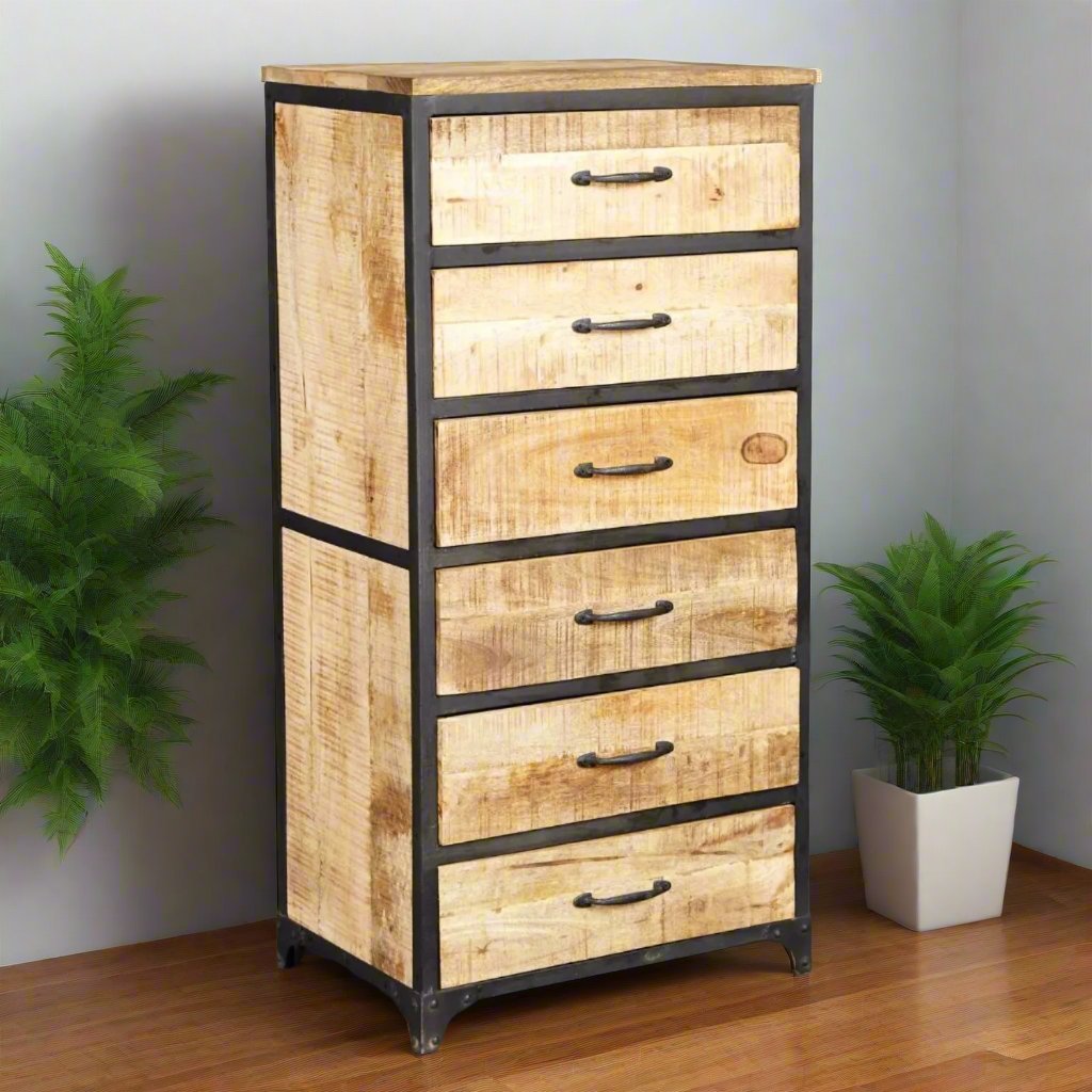 Reclaimed Industrial Style Chest of Drawers 6 Drawer - Lindo Living