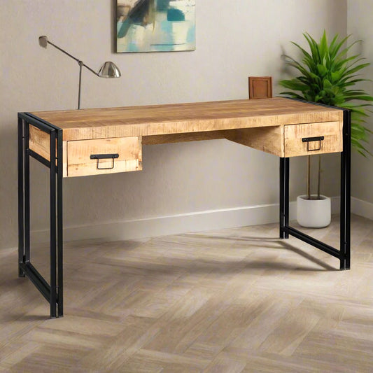 Reclaimed Wood Industrial Style Office Desk 2 Drawer - Lindo Living