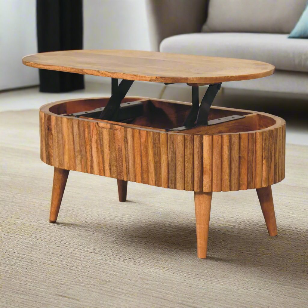 Chic Nordic oak coffee table with a minimalist design, featuring a smooth oak surface and clean lines, perfect for adding a touch of Scandinavian elegance and functionality to any living room