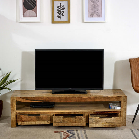 Natural Solid Handcrafted Wood 3 Drawer TV Media Unit - Lindo Living