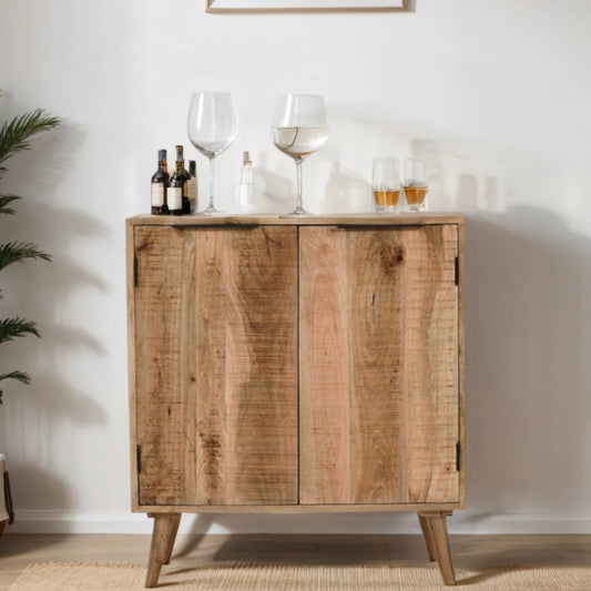 Natural Wood Side Table 2 Door Drinks Cabinet - Lindo Living