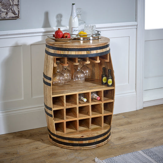 Natural Wood Barrel Drinks Cabinet - Lindo Living