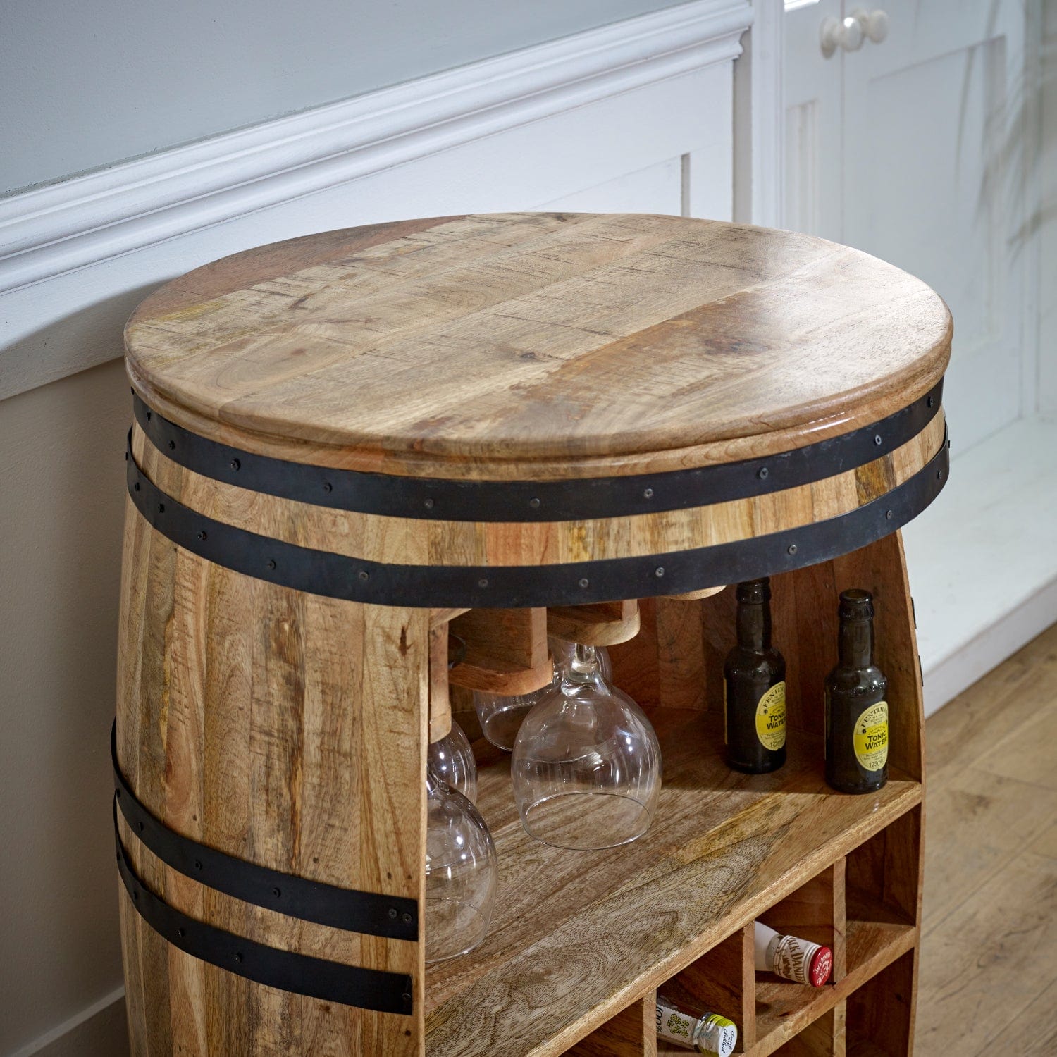 Natural Wood Barrel Drinks Cabinet - Lindo Living