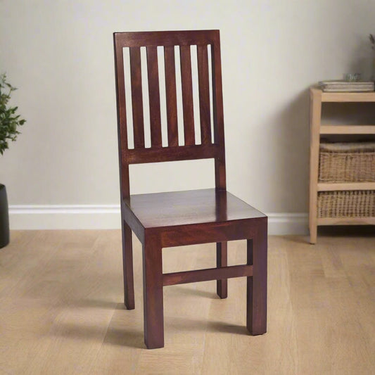 "Toko Mango collection of contemporary furniture made from 100% solid mango wood with a dark walnut stain, eco-friendly, handcrafted, and fully assembled, sold in pairs with free delivery."