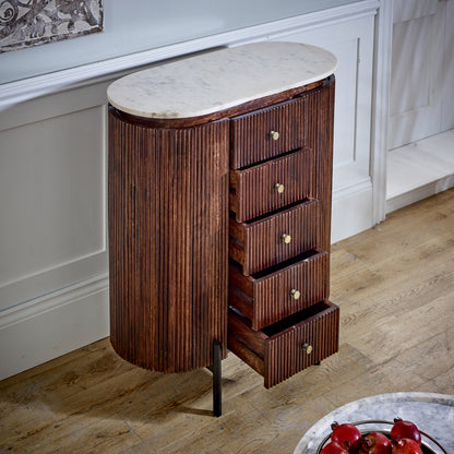 Elegant marble top chest of drawers featuring a sleek design with spacious storage drawers, offering a sophisticated blend of luxury and functionality for any bedroom or living room