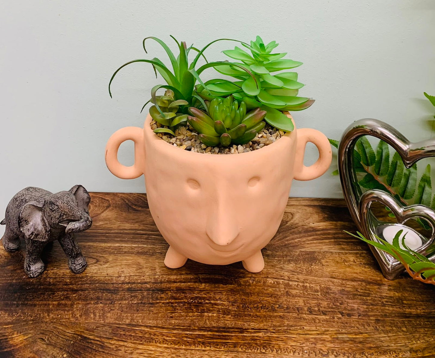 Artificial Plant in Face Terracotta Pot Large