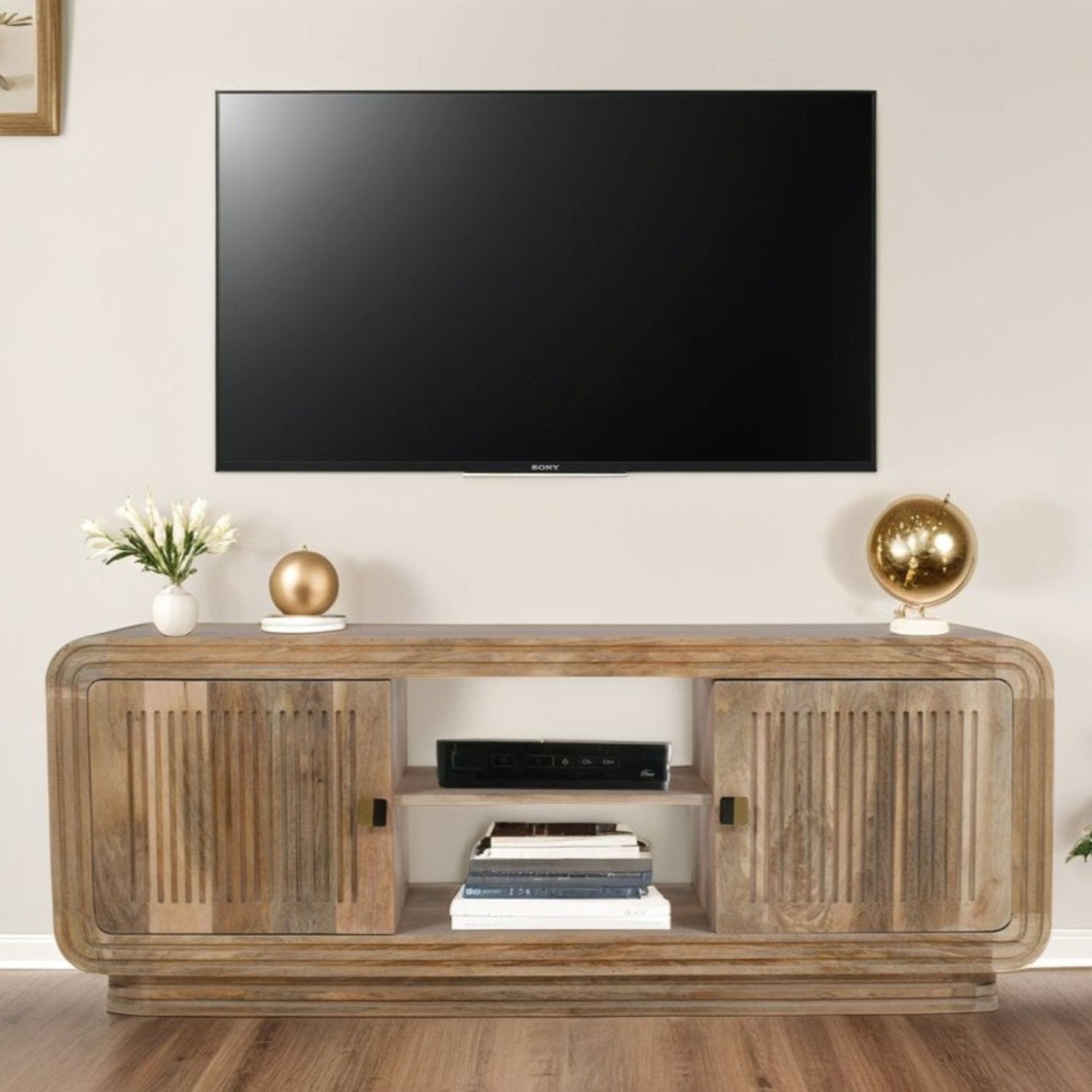 Oak Wood Detailed TV Stand Media Unit - Lindo Living