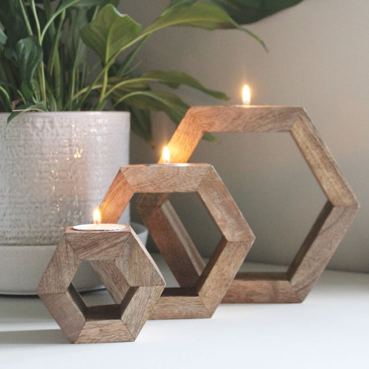 Hexagon shaped tea lights making any room have a homely luxury feeling