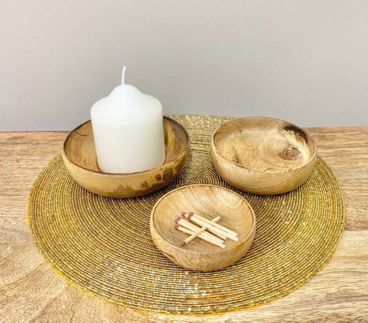 Set of 3 Mango Wood Round Bowls
