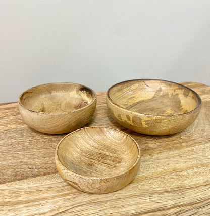 Set of 3 Mango Wood Round Bowls