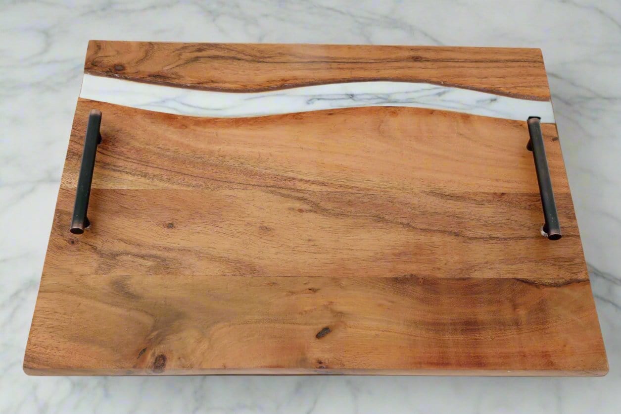 kitchen tray with sleek marble handles