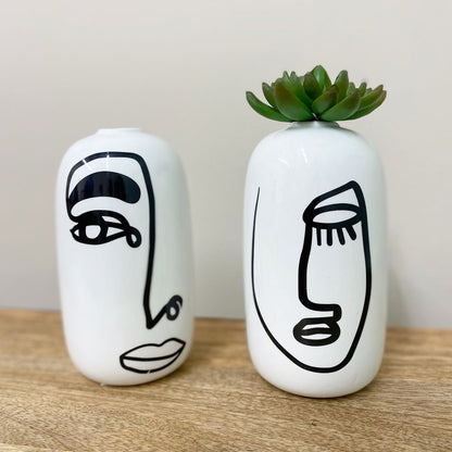 Set of 2 Face Ceramic Vases Medium