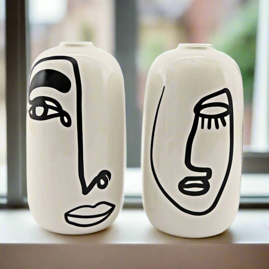 Set of 2 Face Ceramic Vases Medium