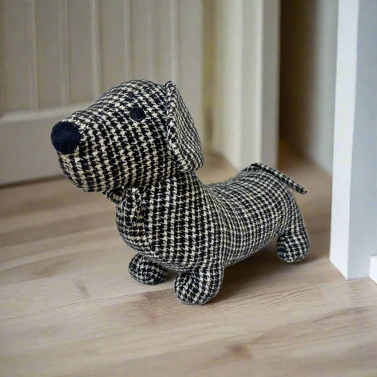 Grey Herringbone Dachshund Doorstop