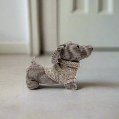 Corduroy Grey Dachshund Doorstop