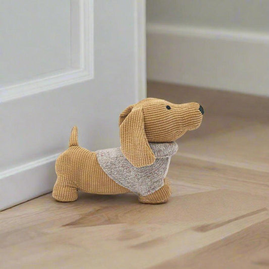 Corduroy Yellow Dachshund Doorstop