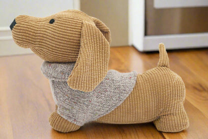 Corduroy Yellow Dachshund Doorstop