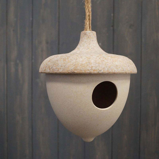 Oatmeal Bamboo Hanging Acorn Birdhouse