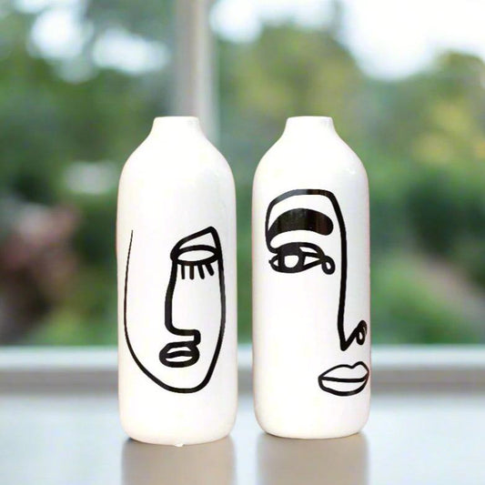 Set of 2 Face Ceramic Vases Large