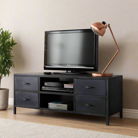 Reclaimed Iron Metal 4 Drawer TV Stand Media Unit - Lindo Living